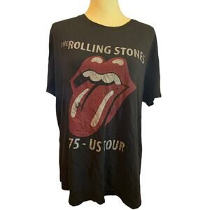 Rolling Stones 1975 US Tour Tee, Black Graphic Band Tee, Unisex Size 2XL